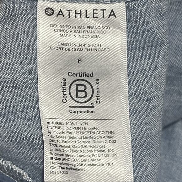 Athleta Cabo Linen Shorts Womens Size 6 Blue Elastic Waist Drawstring 4" Inseam - Picture 8 of 11